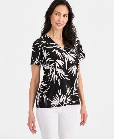 Jm Collection Women's Printed Short Sleeve V-neck Jacquard Top, Macy's Exclusive In Multi