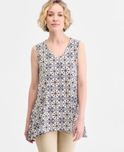Jm Collection Women's Printed Sleeveless Vneck Knit Top, Macy's Exclusive In Multi