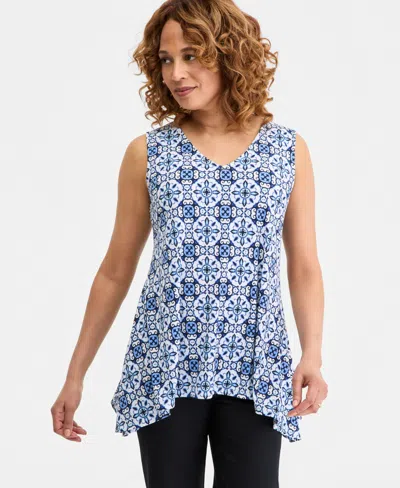 Jm Collection Women's Printed Sleeveless Vneck Knit Top, Macy's Exclusive In Multi