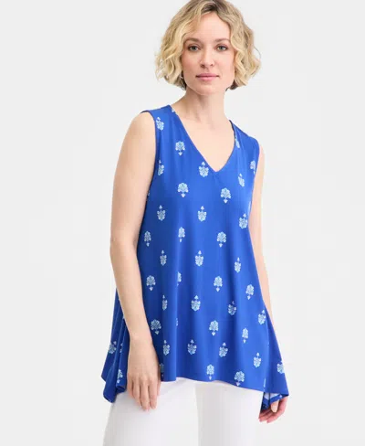 Jm Collection Women's Printed Sleeveless Vneck Knit Top, Macy's Exclusive In Blue