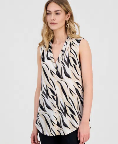 Jm Collection Women's Printed Sleeveless V-neck Knit Top, Macy's Exclusive In Coffee Cake