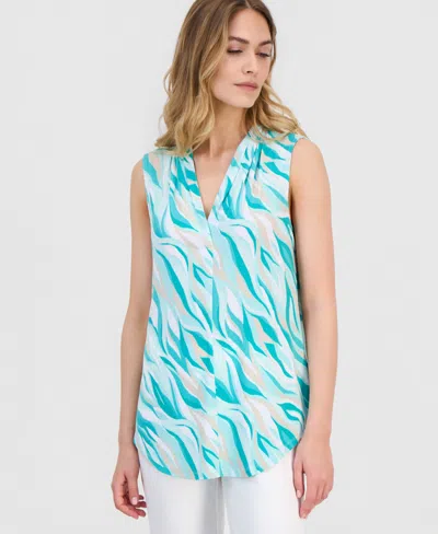 Jm Collection Women's Printed Sleeveless V-neck Knit Top, Macy's Exclusive In Multi