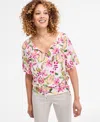 Jm Collection Womens Printed Short Sleeve Top Tulip Hem Capri Pants Exclusively At Macys In Multi