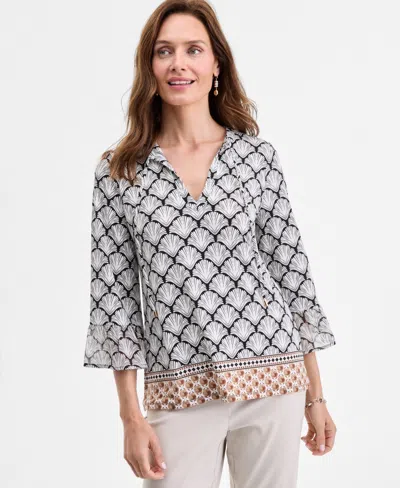Jm Collection Women's Printed Split-neck Top, Exclusively At Macy's In Multi