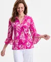 Jm Collection Women's Printed Split-neck Top, Exclusively At Macy's In Pink