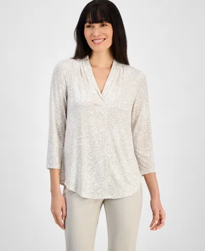 Jm Collection Women's Printed Split-neck Top, Exclusively At Macy's In Stonewall Cheetah Combo