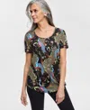 Jm Collection Women's Printed Scoop-neck T-shirt, Created For Macy's In Deep Black Combo