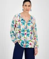 Jm Collection Women's Printed Tie-neck Long-sleeve Blouse, Exclusively At Macy's