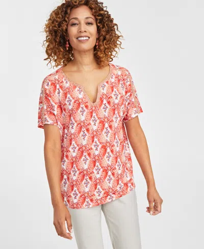 Jm Collection Women's Printed Top, Exclusively At Macy's In Sunlit Orange