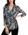 Shop Jm Collection Women's Printed V-neck 3/4-sleeve Knit Top, Created For Macy's In Black,white Combo