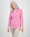 JM COLLECTION WOMEN'S PRINTED V-NECK 3/4-SLEEVE TOP, CREATED FOR MACY'S