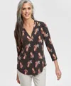 Jm Collection Women's Printed V-neck Blouse, Exclusively At Macy's In Black Floral Combo