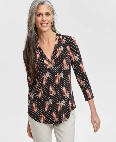 JM COLLECTION WOMEN'S PRINTED V-NECK BLOUSE, EXCLUSIVELY AT MACY'S