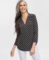 Jm Collection Women's Printed V-neck 3/4-sleeve Top, Exclusively At Macy's In Geo Black Combo