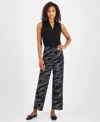 Jm Collection Women's Printed Wide-leg Pull-on Knit Pants, Created For Macy's In Deep Black Combo