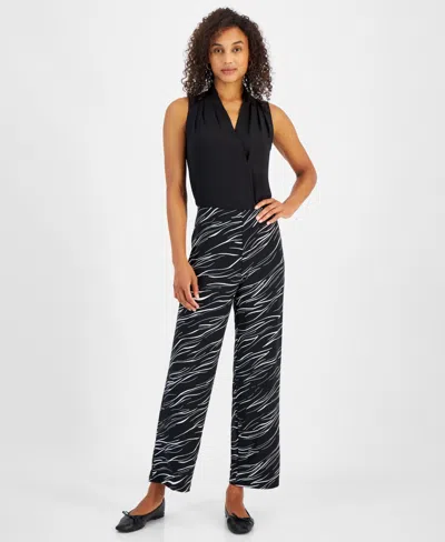 Jm Collection Women's Printed Wide-leg Pull-on Knit Pants, Created For Macy's In Deep Black Combo