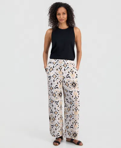 Jm Collection Women's Printed Wide-leg Pull-on Pants, Macy's Exclusive In White