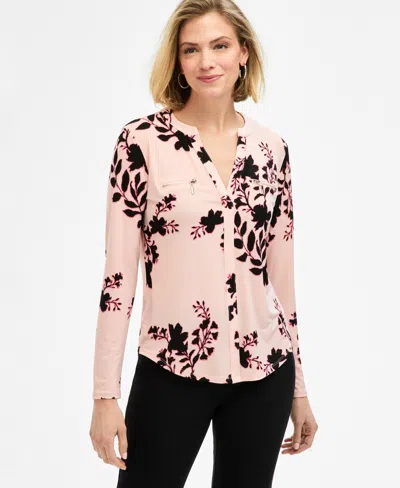 Jm Collection Women's Printed Zip Pocket Top, Macy's Exclusive In Pink