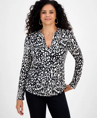 Jm Collection Women's Printed Zip Pocket Top, Macy's Exclusive In Black