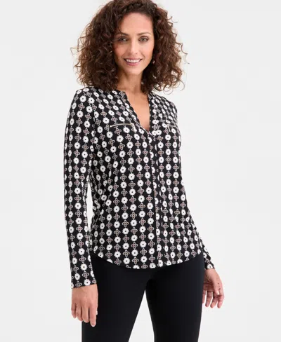 Jm Collection Women's Printed Zip Pocket Top, Macy's Exclusive In Black