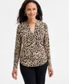 Jm Collection Women's Printed Zip Pocket Top, Macy's Exclusive In Brown