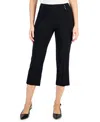Jm Collection Petites Womens Flat Front Slim Leg Casual Pants In Deep Black