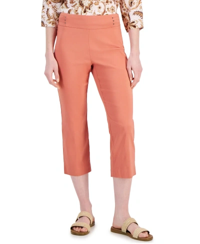 Jm Collection Women's Pull On Slim-fit Rivet Detail Cropped Pants, Created For Macy's In Burnt Brick