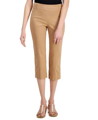 Jm Collection Women's Pull On Slim-fit Rivet Detail Cropped Pants, Created For Macy's In Burnt Toffee