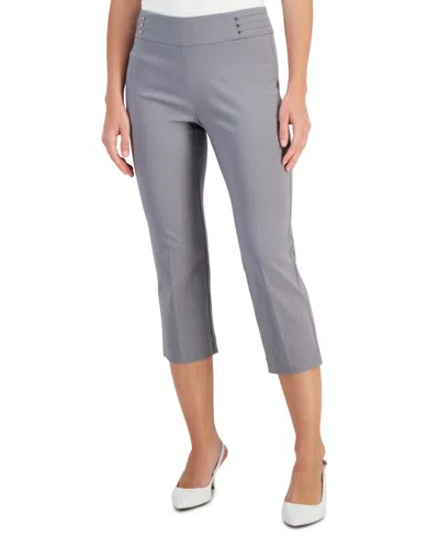 Jm Collection Women's Pull On Slim-fit Rivet Detail Cropped Pants, Created For Macy's In Lunar Grey
