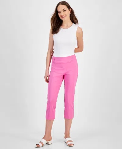 Jm Collection Women's Pull On Slim-fit Rivet Detail Cropped Pants, Created For Macy's In Phlox Pink