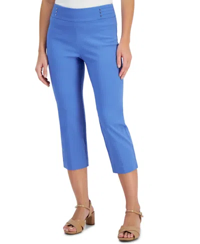 Jm Collection Women's Pull On Slim-fit Rivet Detail Cropped Pants, Created For Macy's In Watery Blue