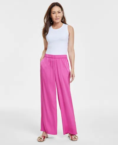 Jm Collection Women's Pull-on Wide-leg Satin Pants, Exclusively At Macy's In Petunia Pink