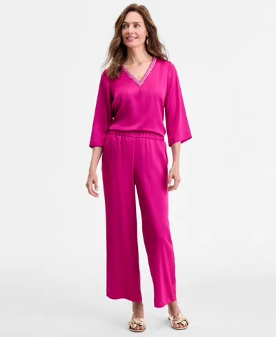 Jm Collection Women's Pull-on Wide-leg Satin Pants, Exclusively At Macy's In Purple