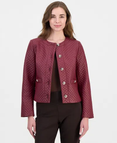 Jm Collection Women's Quilted Faux-leather Button-front Jacket, Macy's Exclusive In Cherry Pie