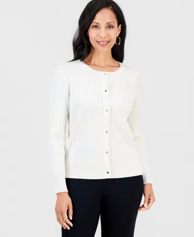 Jm Collection Women's Ribbed Button-down Cardigan Sweater, Macy's Exclusive In Bright Ivory