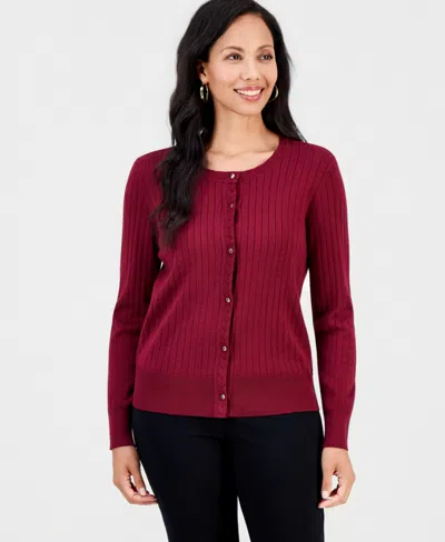 Jm Collection Women's Ribbed Button-down Cardigan Sweater, Macy's Exclusive In Cherry Pie