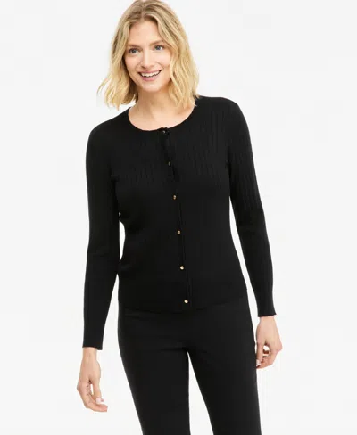 Jm Collection Women's Ribbed Button-down Cardigan Sweater, Macy's Exclusive In Deep Black