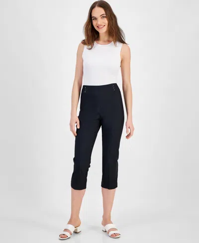 Jm Collection Women's Rivet-trim Denim Capri Pants, Created For Macy's In Gray