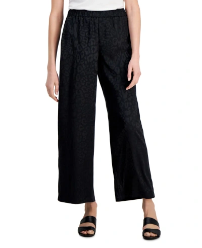 Jm Collection Women's Satin Jacquard Wide-leg Pants, Created For Macy's In Deep Black