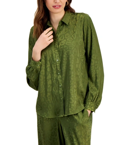 Jm Collection Women's Satin Long Sleeve Button-front Shirt, Created For Macy's In New Avocado