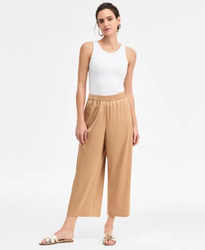 Jm Collection Women's Satin Pull-on Capri Pants, Macy's Exclusive In Brown