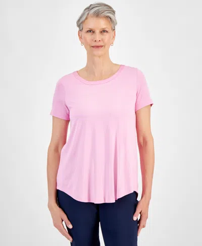Jm Collection Women's Satin-trim Knit Short-sleeve Top, Created For Macy's In Blossom Berry