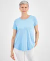 JM COLLECTION WOMEN'S SATIN-TRIM KNIT SHORT-SLEEVE TOP, CREATED FOR MACY'S