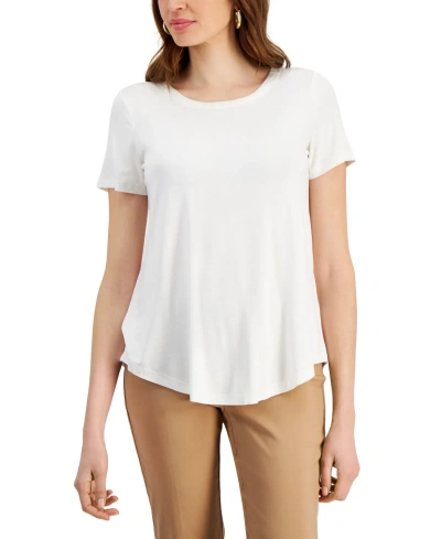 Jm Collection Women's Satin-trim Knit Short-sleeve Top, Created For Macy's In Neo Natural