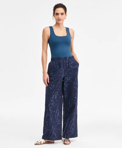 Jm Collection Women's Sequin Eyelet Wide-leg Pants, Macy's Exclusive In Blue