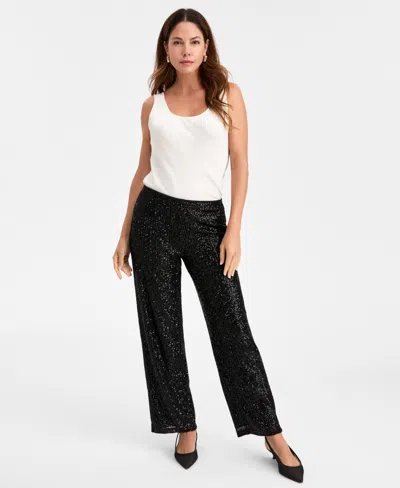 Jm Collection Women's Sequinned Pull-on Pants, Macy's Exclusive In Black