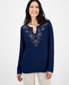 Jm Collection Women's Shine Embroidered Tunic Top, Exclusively At Macy's In Blue