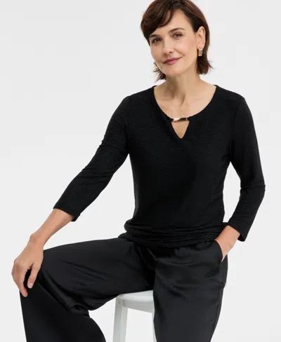 Jm Collection Women's Shine Striped Keyhole Top, Macy's Exclusive In Black