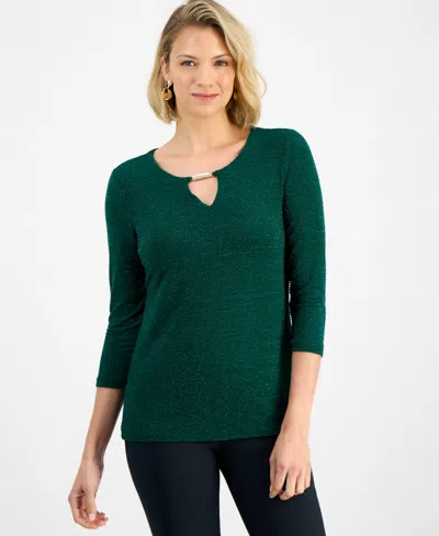 Jm Collection Women's Shine Striped Keyhole Top, Macy's Exclusive In Green