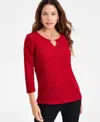 Jm Collection Women's Shine Striped Keyhole Top, Macy's Exclusive In Red